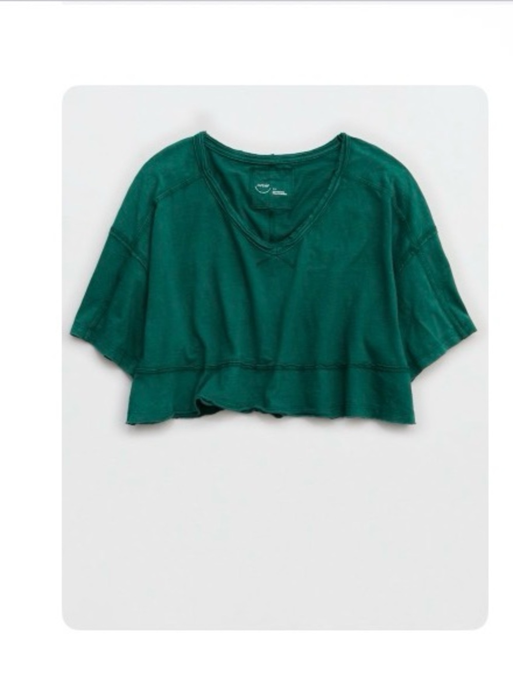 aerie Cropped V-Neck Tee in Green